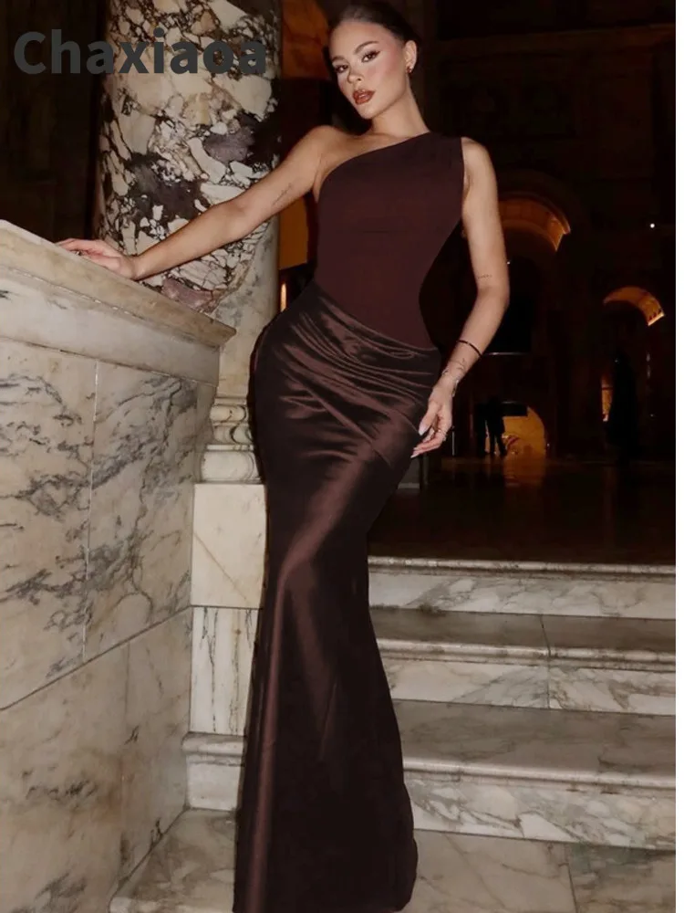 

Элегантное облегающее платье Chaxiaoa без рукавов с открытыми плечами, драпировкой и вставками, сексуальное вечернее платье для вечеринок и клубов, без спинки, Vestidos 2026