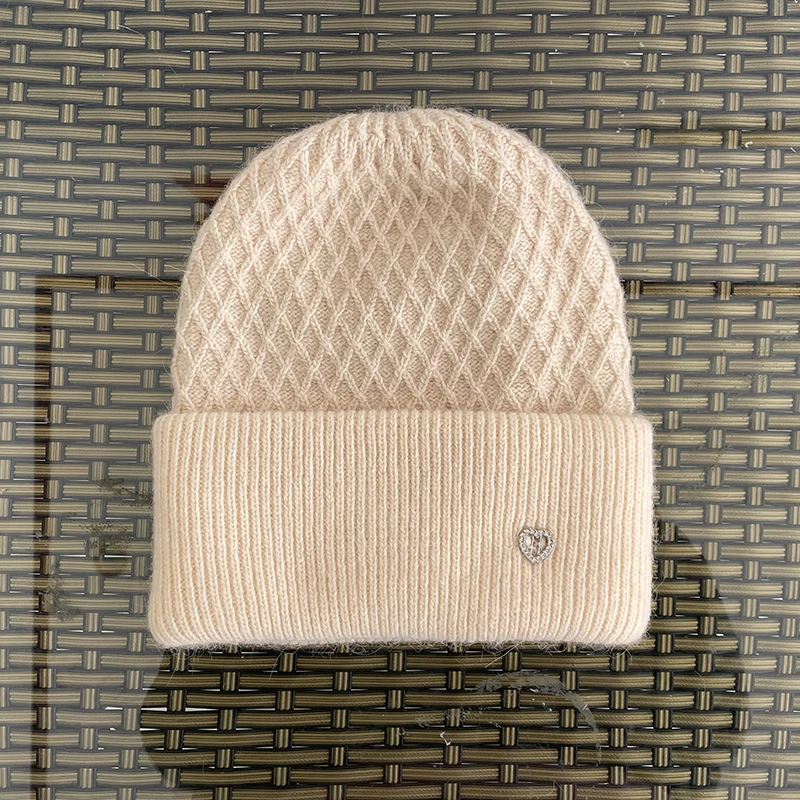 الشتاء الأنجورا قبعة المرأة متماسكة طبقات مزدوجة سميكة لينة الدافئة ملحق للتزلج الخريف الرياضة في الهواء الطلق ركوب الدراجات