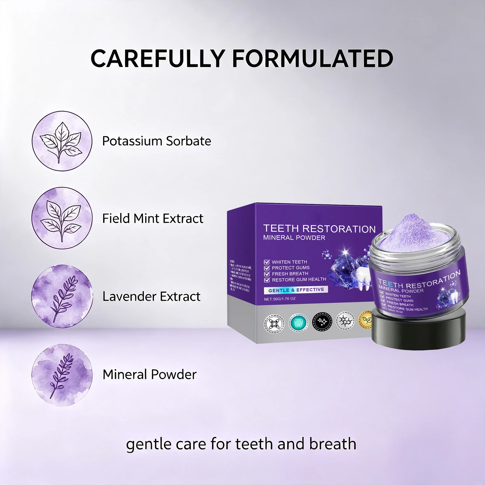 Purple Tooth Powder Gentle Stain Removal Fresh Breath Brightening Daily Oral Care Fine Powder