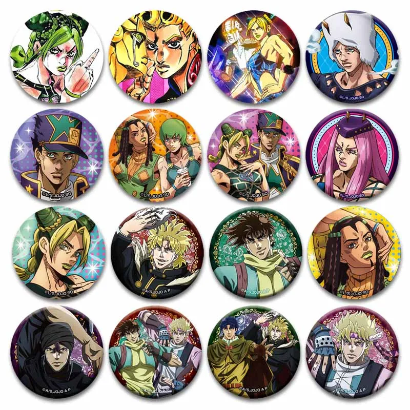 Anime JoJo's Bizarre Adventure Brooch Cosplay Figure Joseph Giorno Jotaro Badge Pins Backpack Jacket Accessories Gift for Friend