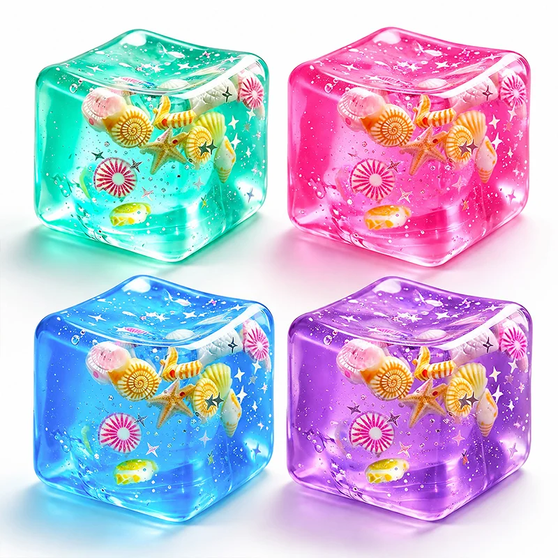 Ice Cube Squishy Ball Slow Rising Sensory Stress Relief Toy Summer Ocean Shell Sensory Squeeze Cube for Kids Adults Gifts