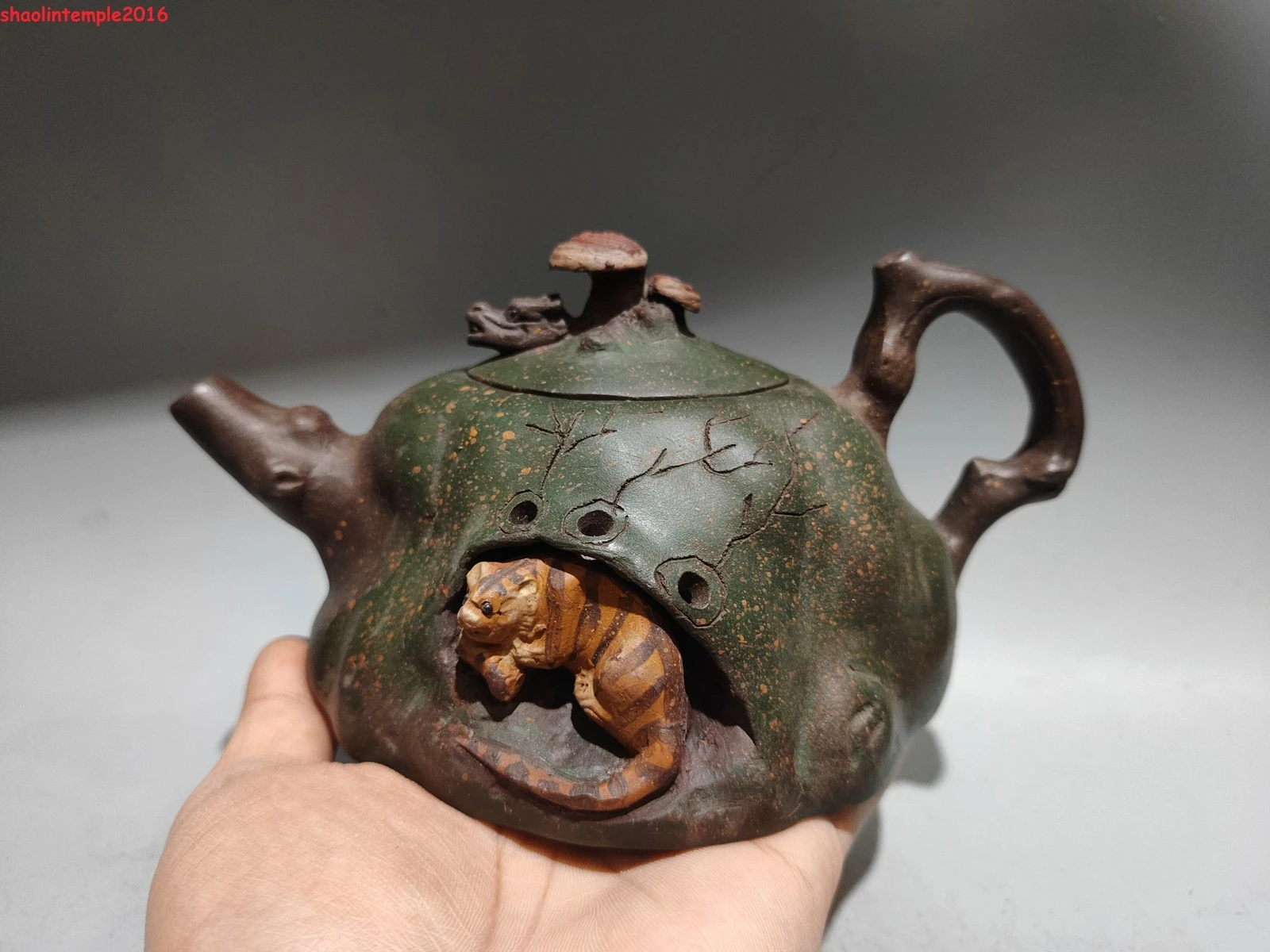 8''Old Chinese Yixing Zisha Exquisite purple clay teapot Marke