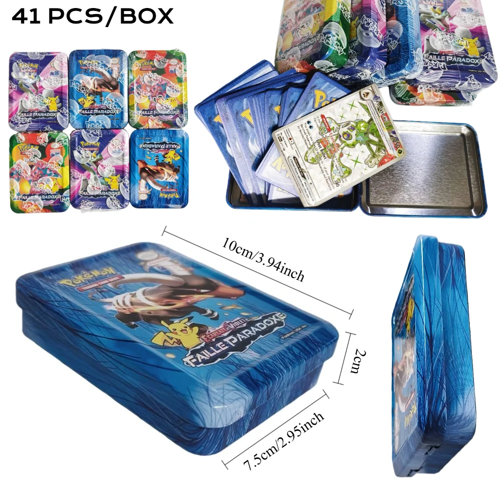 Metal Box Iron Pokemon Battle Toy Set Pikachu Silver Tempest Collectible Cards for Children & Anime Fans 41/42/48pcs/set