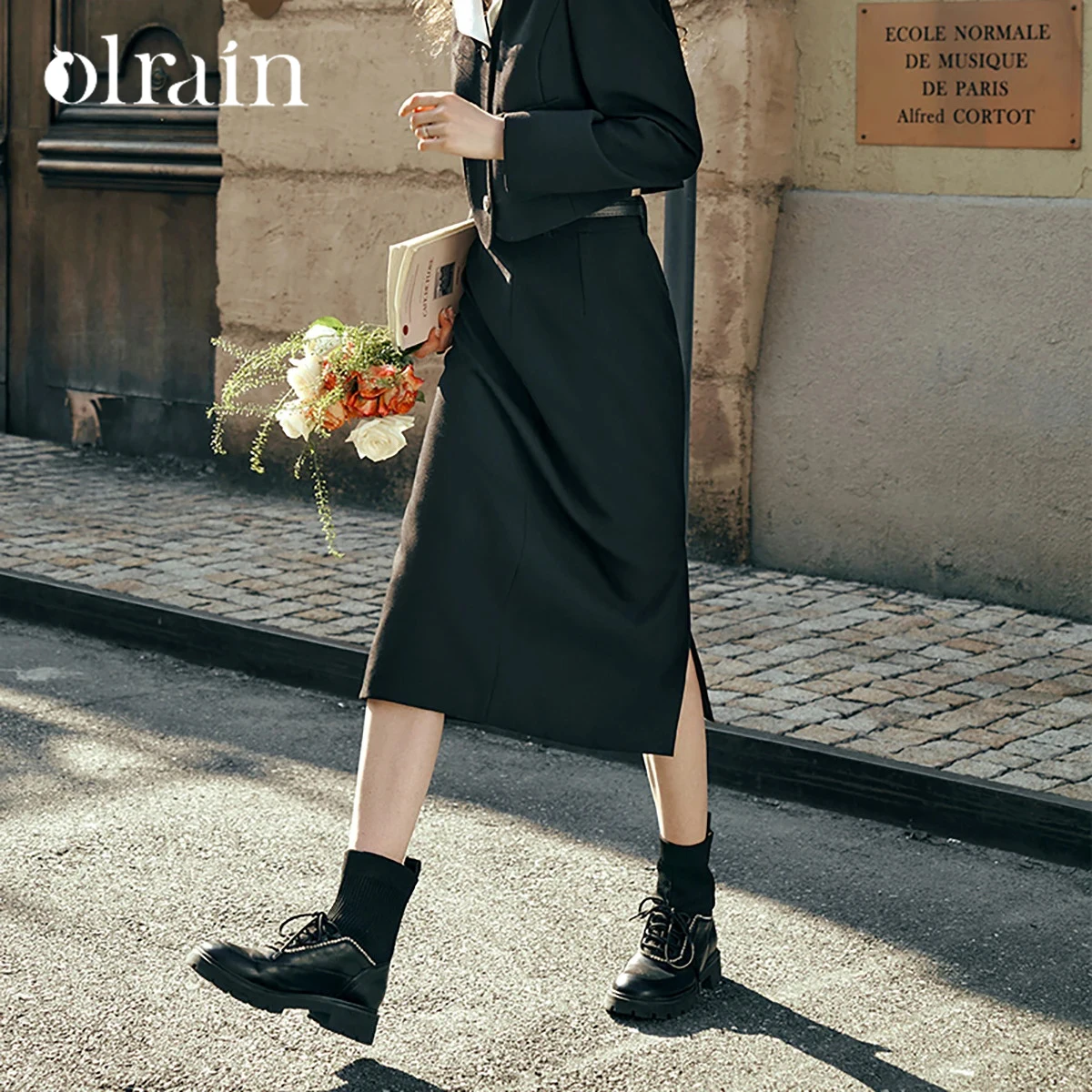 

Женская офисная юбка OLrain, весна 2026, новая, с высокой талией, модная, прямая, с разрезом, однотонная, на молнии, O57QB85560