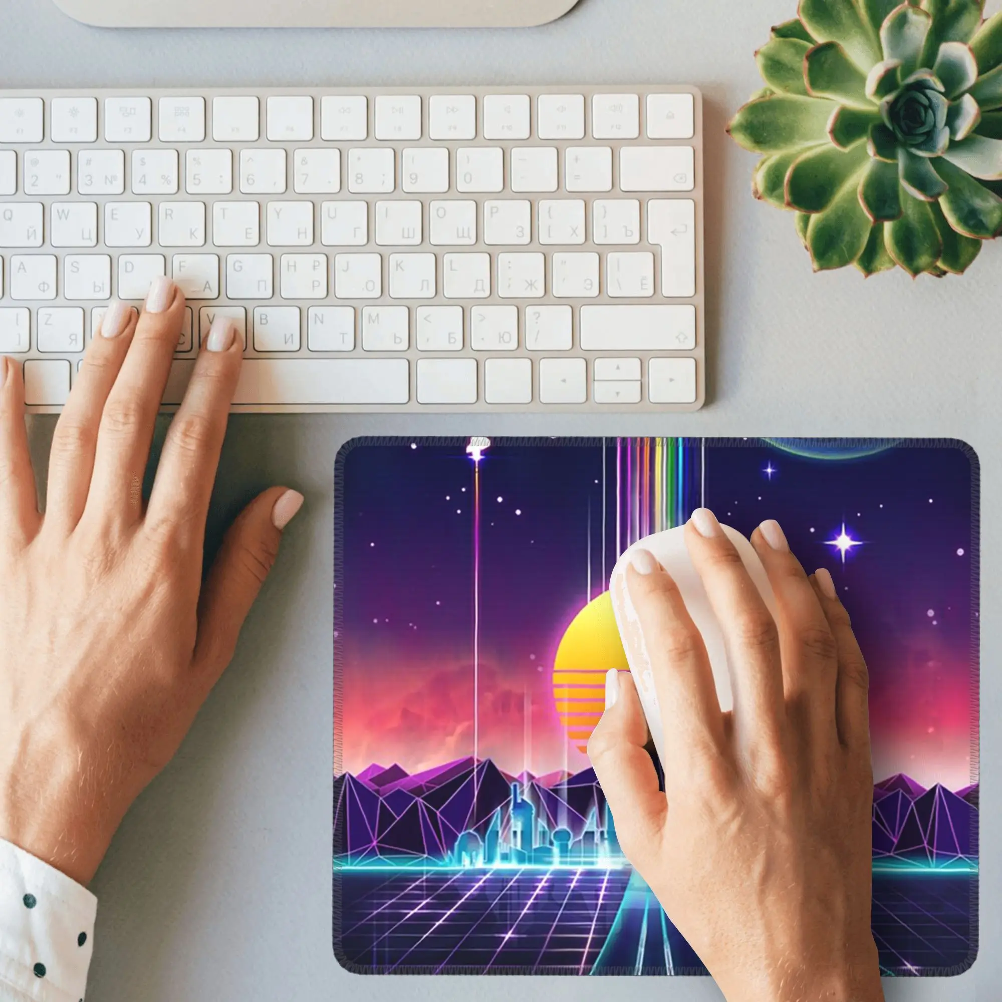 แผ่นรองเมาส์นีออนซันไรส์แป้นพิมพ์คอมพิวเตอร์แผ่นรองเม้าส์สำหรับเล่นเกม PC แล็ปท็อปโต๊ะอุปกรณ์สำนักงานแผ่นรองโต๊ะ