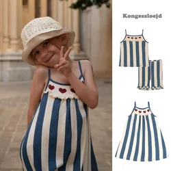 2024 KS Baby Girls Blue Striped Sling Dresses Kids Clothes Girls Cotton Camisole T Shirt + Shorts Suits Children's Outfit Sets