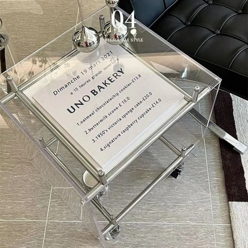 Acrylic edge table, trolley storage cabinet