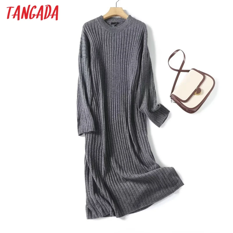 Tangada 2023 New Women Elegant Loose Sweater Dress Long Sleeve Ladies Midi Dress 4C310