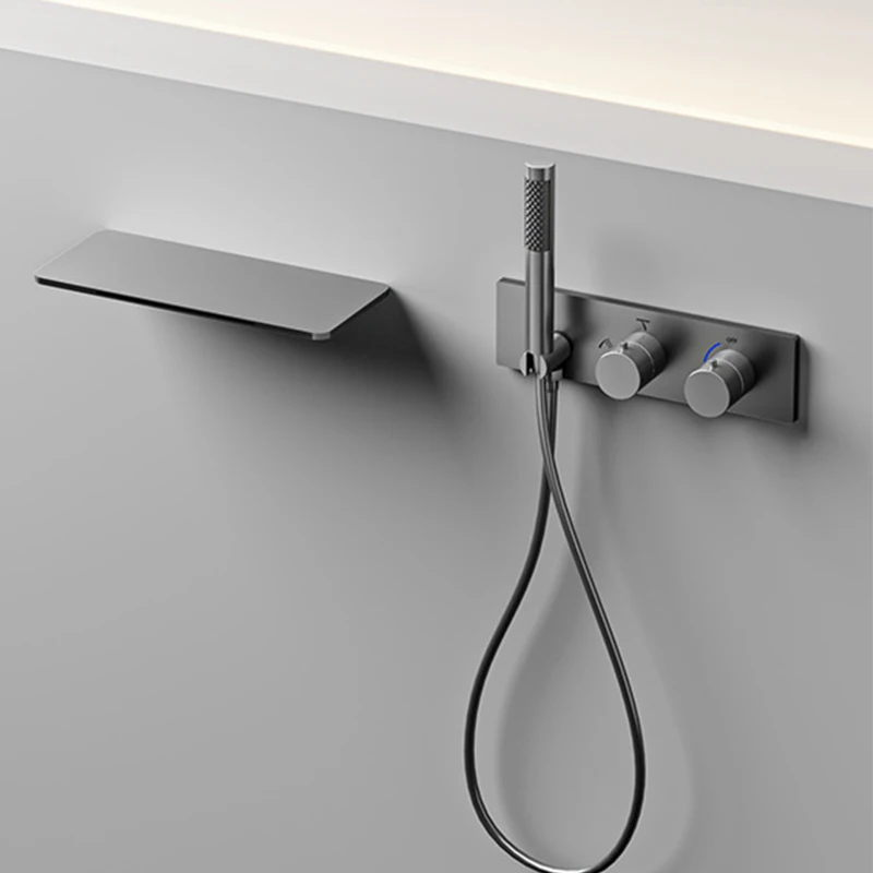 FARRETE concealed bathtub faucet cold and hot full copper gun gray built-in wall-mounted two-function waterfall showerhead set