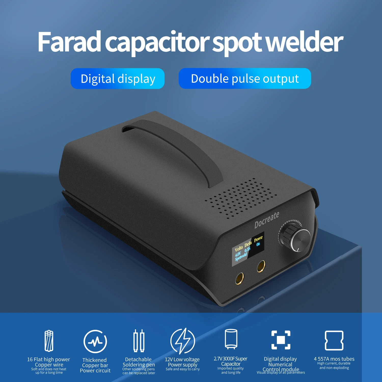 Docreate Portable Capacitor Spot Welder LCD Digital Control Battery Welding Machine For 18650 21700 Nickel Strip 0.1-0.3mm