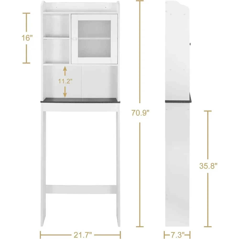 The Toilet Bathroom Storage Cabinet Freestanding Wooden Bathroom Organizer with Adjustable Shelves and Glass Door