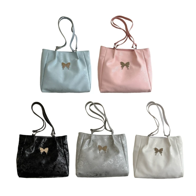 

E74B Women Bag PU Leather Underarm Bag Fashion Handbag Butterfly Armpit Bag Shopping Dating Bag Solid Color Shoulder Bag