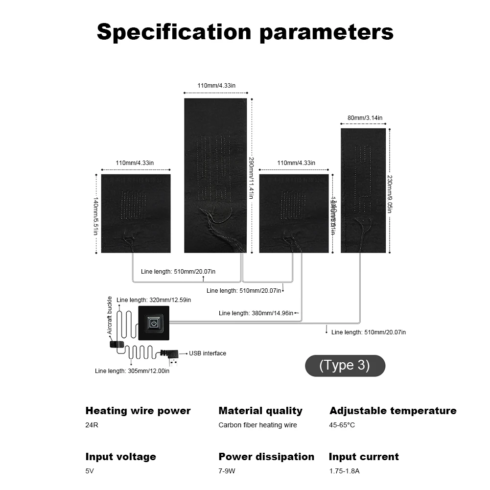 ورقة التدفئة الكهربائية قماش مقاوم للماء سترة سخان منصات 3 والعتاد منصات حرارية قابلة للتعديل لتقوم بها بنفسك الملابس الحرارية للتخييم التنزه