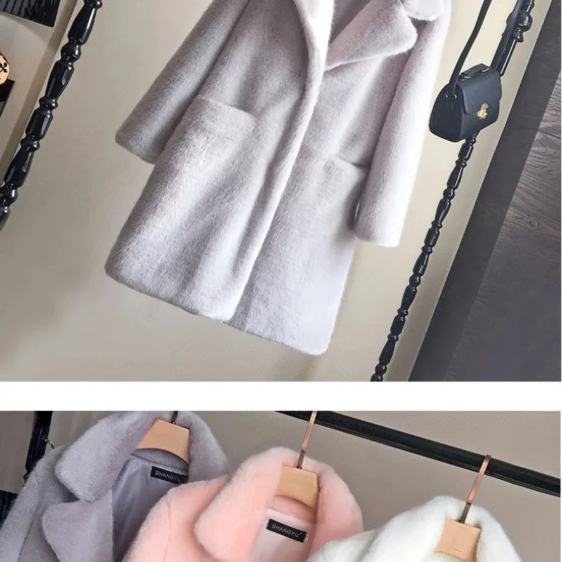 New Faux Mink Fur Coat Women Autumn Winter Thick Warm Fur Jackets Female Fashion Pink White Mink Fur Coats Fur
