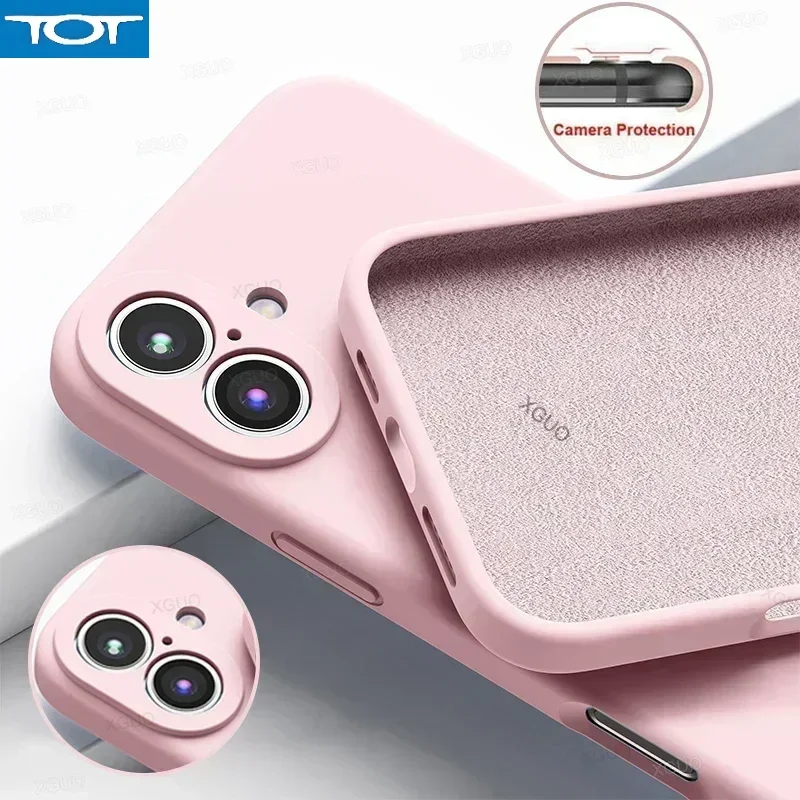 

Liquid Silicone Phone Case For iPhone 16 15 13 14 12 Pro Max Plus High Quality Solid Color Anti-Fall Pink Soft Cover 16pro 15pro