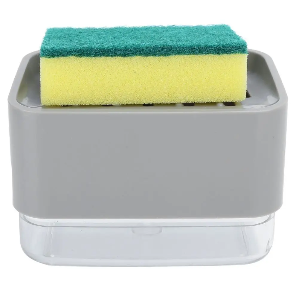 ABS PS Soap Dispenser White Grey No Waste Design Dish Soap Dispenser with Sponge Press Type Soap Dispenser Box Kitchen Cleaning