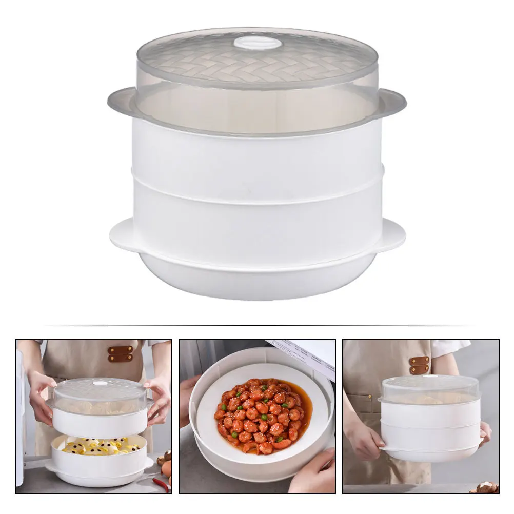 

1 Set Double-Layer For Food Microwave Oven Kitchen Use Pp Material High Temperature Resistant Multi-Functional Cooking Plate