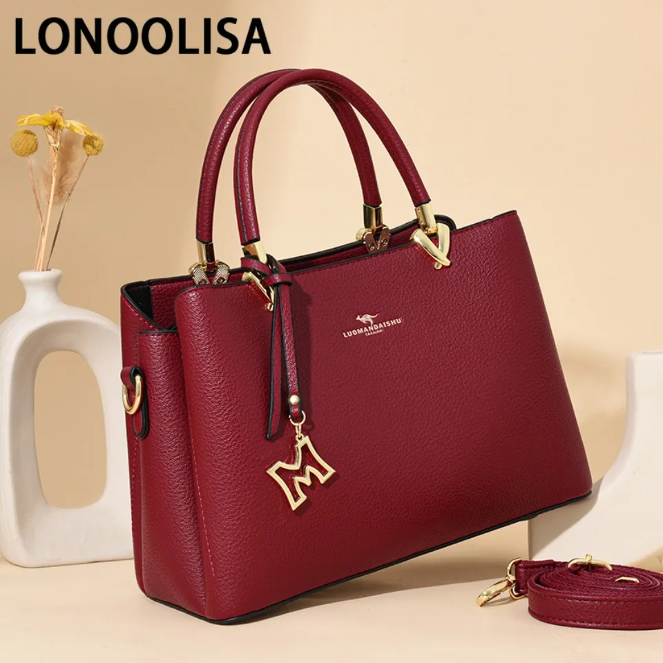 

LONOOLISA Brand Women's Handbag New 3-Layer Casual Tote Bag High Quality PU Leather Shoulder Bags Lady Luxury Designer Handbags