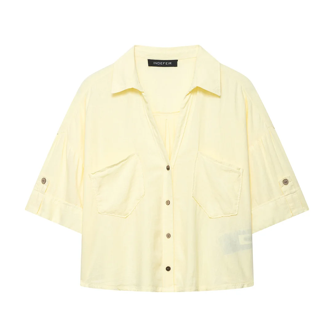 

Casual women's commuter shirt lapel short sleeve loose tops new fashion 2025 summer beach vacation shirt