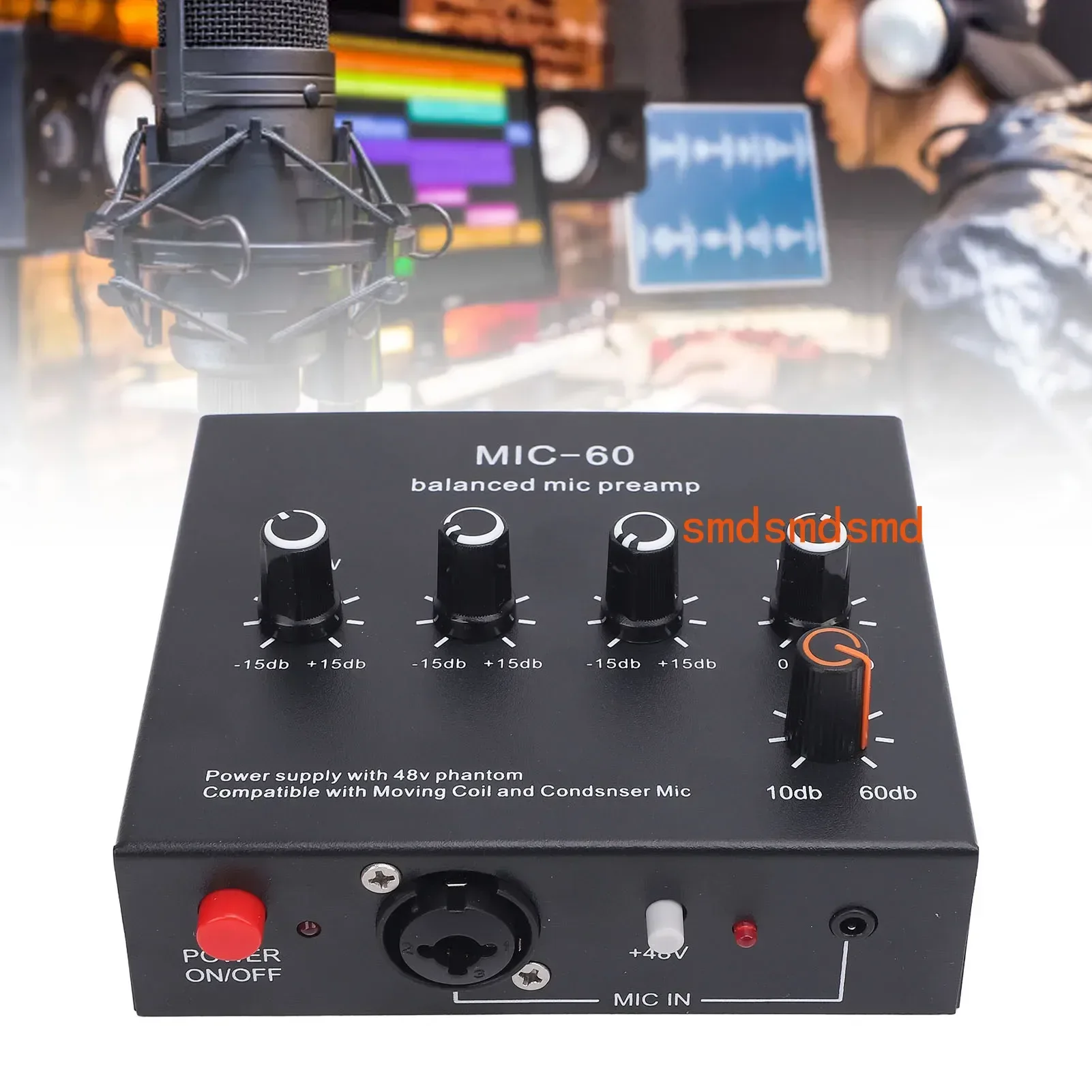 Balanced Mic Preamp 60db Gain Portable Enhance Sound Quality Aluminum Alloy Microphone Amplifier for Dynamic and Condenser Mic