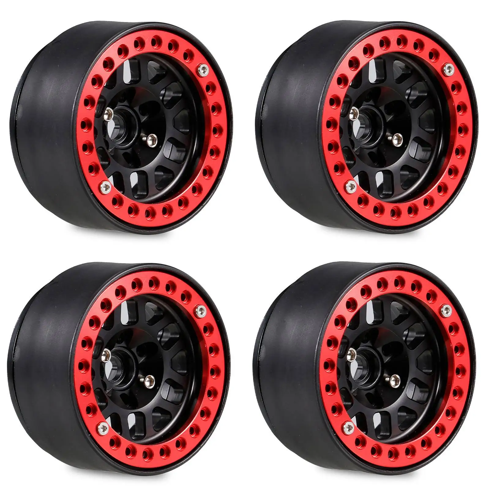 4PCS 1.9 Metal Beadlock Wheel Hub Rim for 1/10 RC Crawler Axial SCX10 90046 AXI03007 Traxxas TRX4 RedCat D90,Black