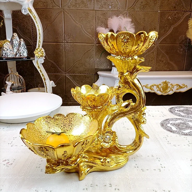 European style gold-plated rotating fruit plate ornaments living room dining table large fruit plate supply plate