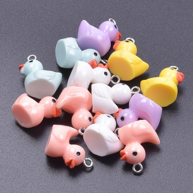 10/30/50/100pcs/Lot Multicolored Resin 3D Duck Charms Cute Animal Pendant For Jewelry Making Diy Earrings Keychain Accessories