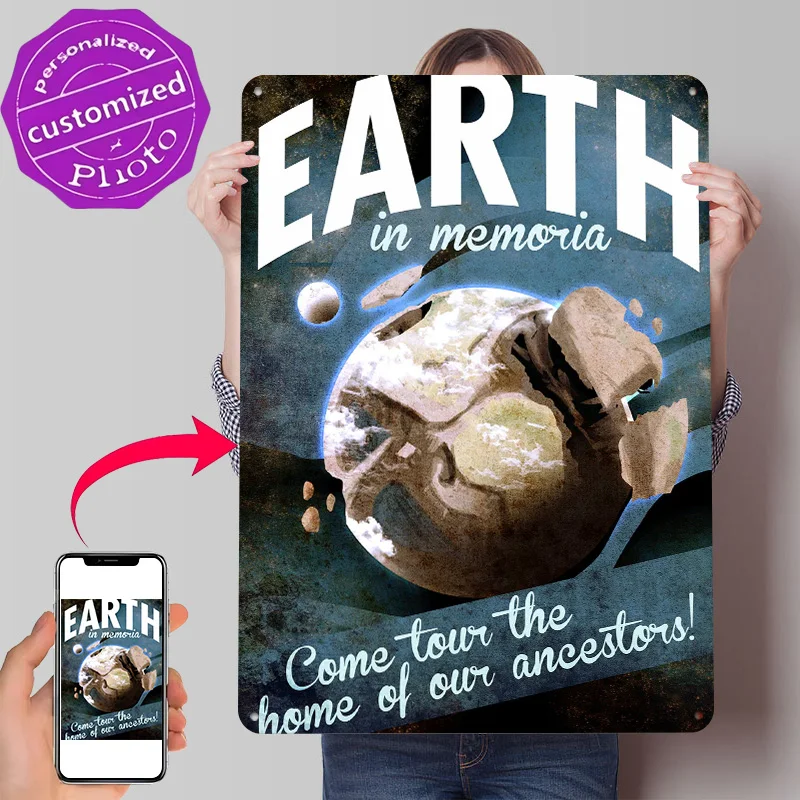 Visit Earth Space Travel Poster Retro 3D Printed Metal Signs Customized Wall Hanging Gift for Luxury Decoration Home Decorations