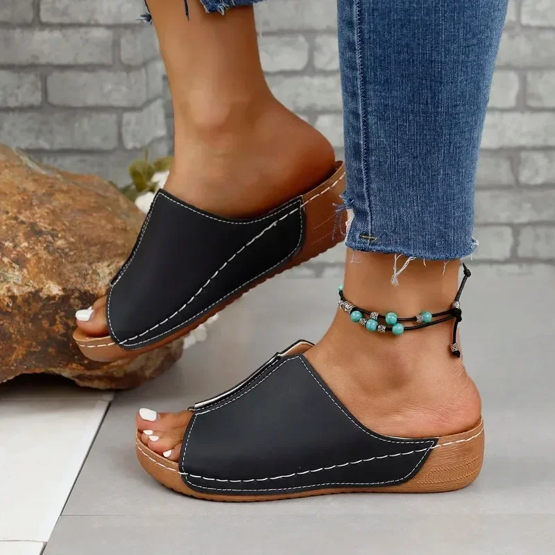 New Open Toe Women\'s Wedge Sandals White Summer Fashion Breathable Comfortable Sandals Womens Buckle Female Footwear Woman Shoes