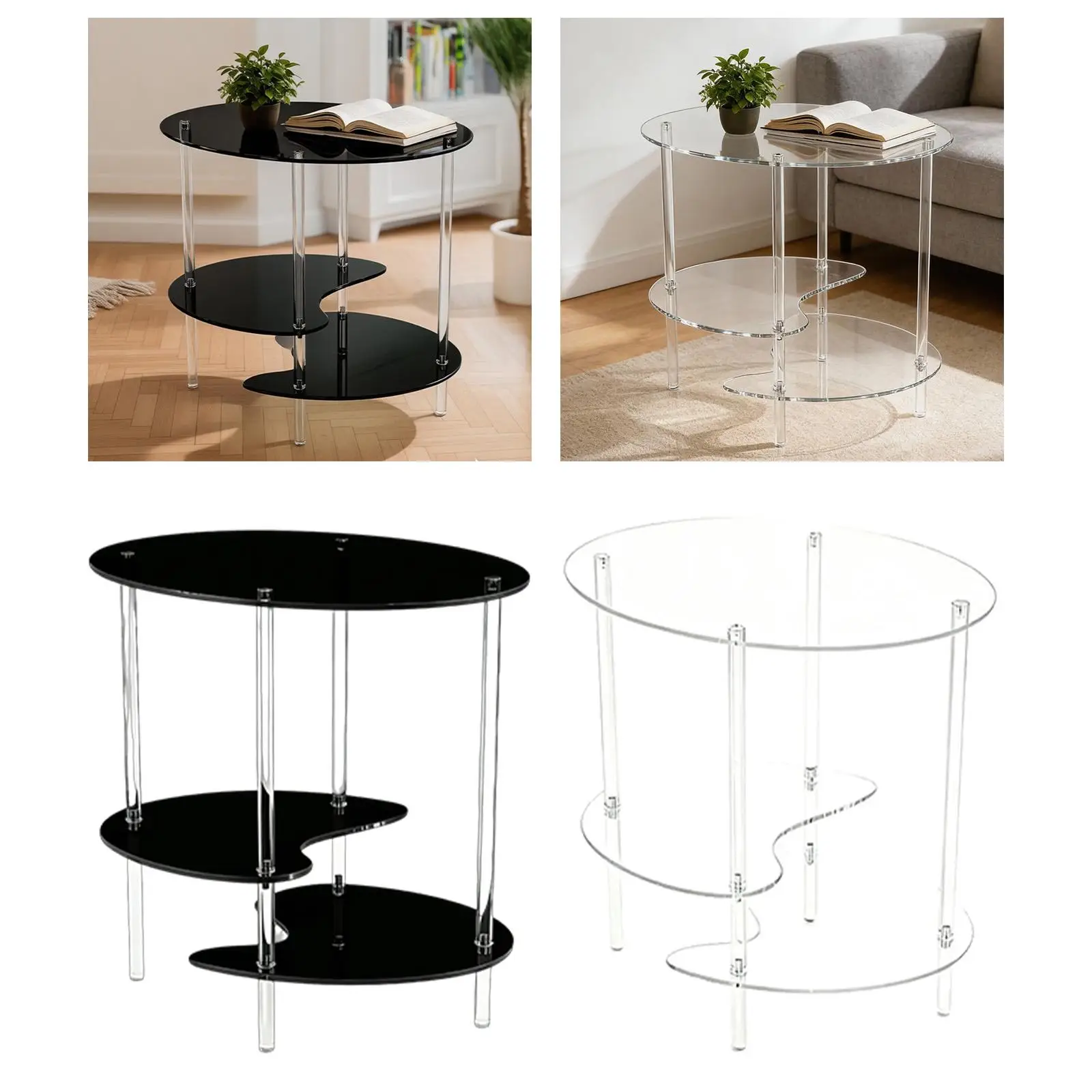 Three Tier Acrylic End Desk Contemporary Side Table Chic Bedside Nightstand Organizer for Living Room Bedroom Condo