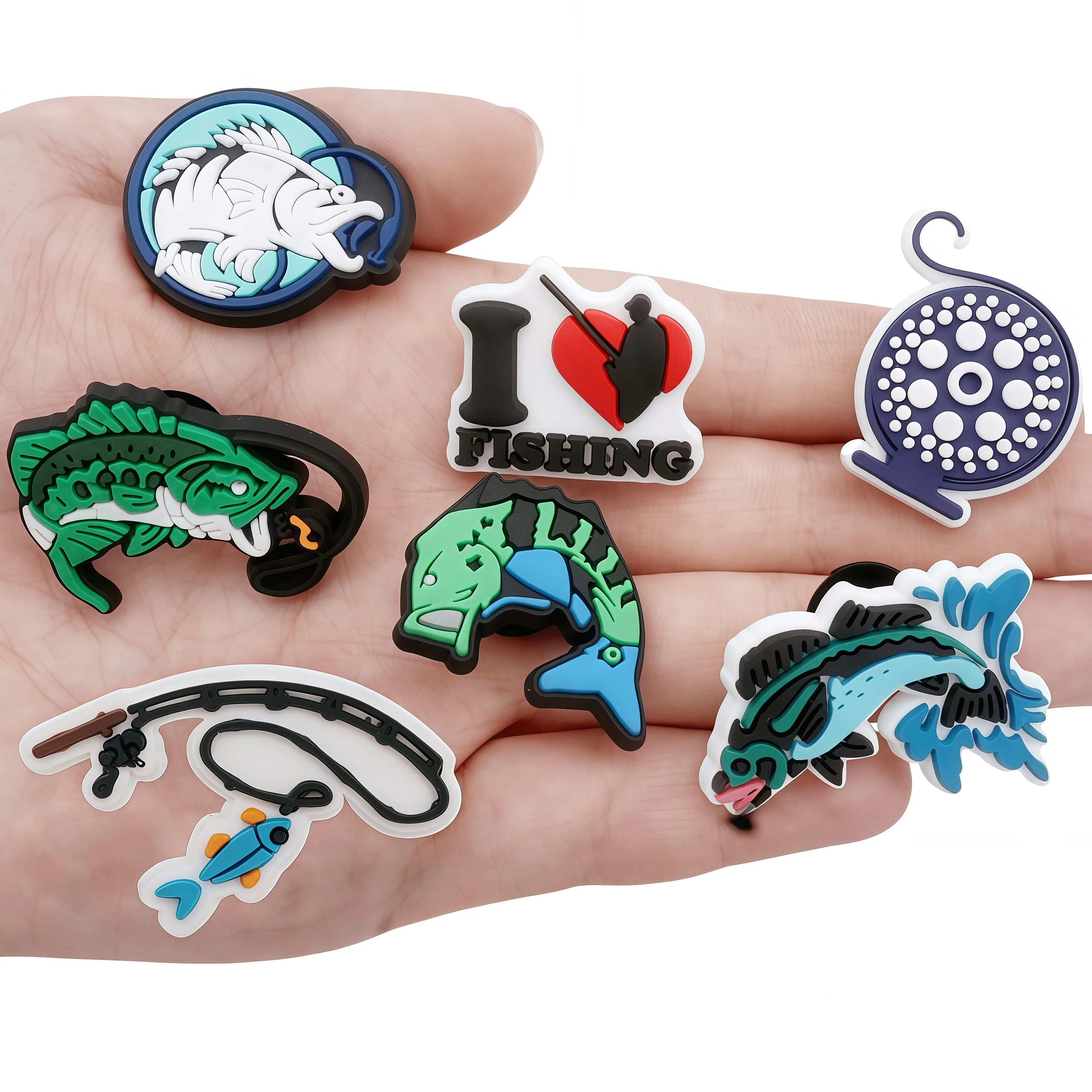 22-Pack Cartoon Fishing Themed Shoe Charms - Detachable Decor for Sandals, Beach Bags & Wristbands