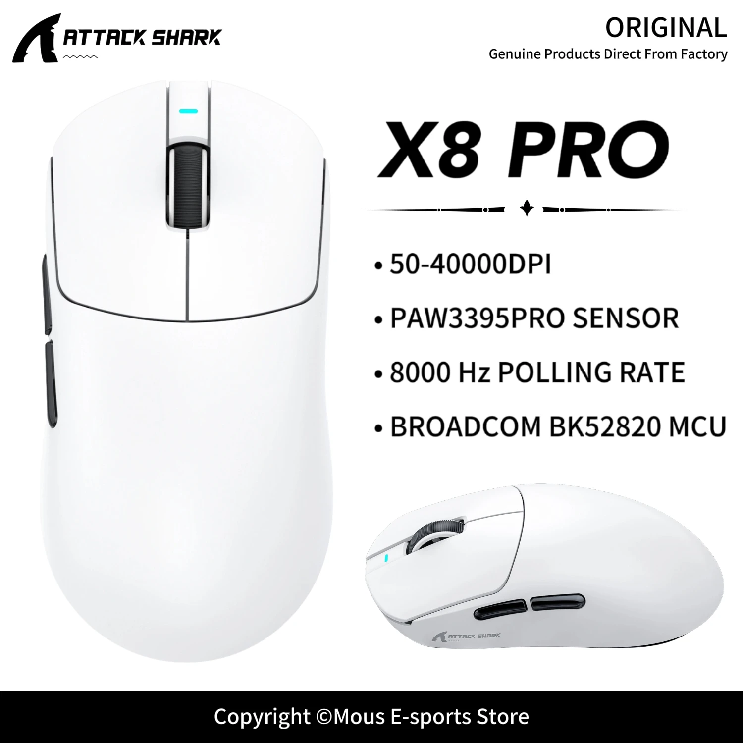 souris-de-jeu-sans-fil-x8pro-attack-shark-avec-capteur-paw3395pro-40000-dpi-mcu-bk52820-et-taux-de-polling-de-8000-hz-pour-pc