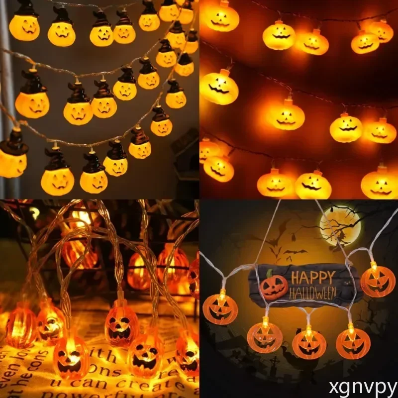 xgnvpy Artificial Maple Leaves Pumpkin Garland Autumn Fairy Lights Halloween Decor DIY Supplies Party Props Home Festival