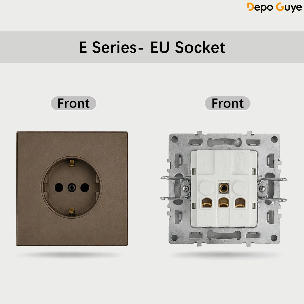 Bruine EU Rusland-stekker met USB TypeC+A Dubbele Franse 1 2-voudige TV Computer CAT6 Schakelaar DIY Functieonderdelen Kunststof Frames