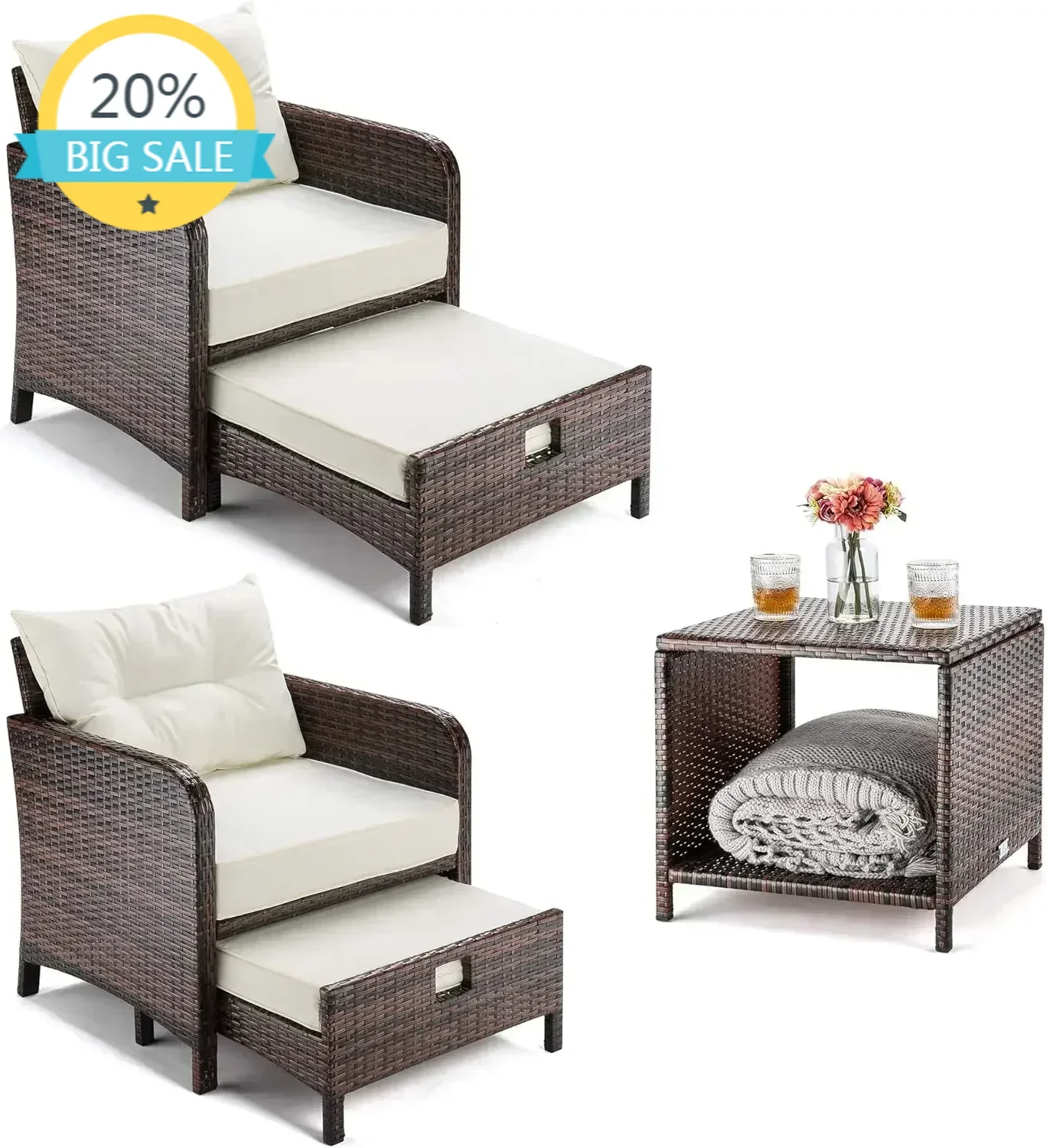 

BestsellerBestseller[XMSJ]5 Pieces Wicker Patio Furniture Set Outdoor Patio Chairs with Ottomans Conversation with coffetable fo