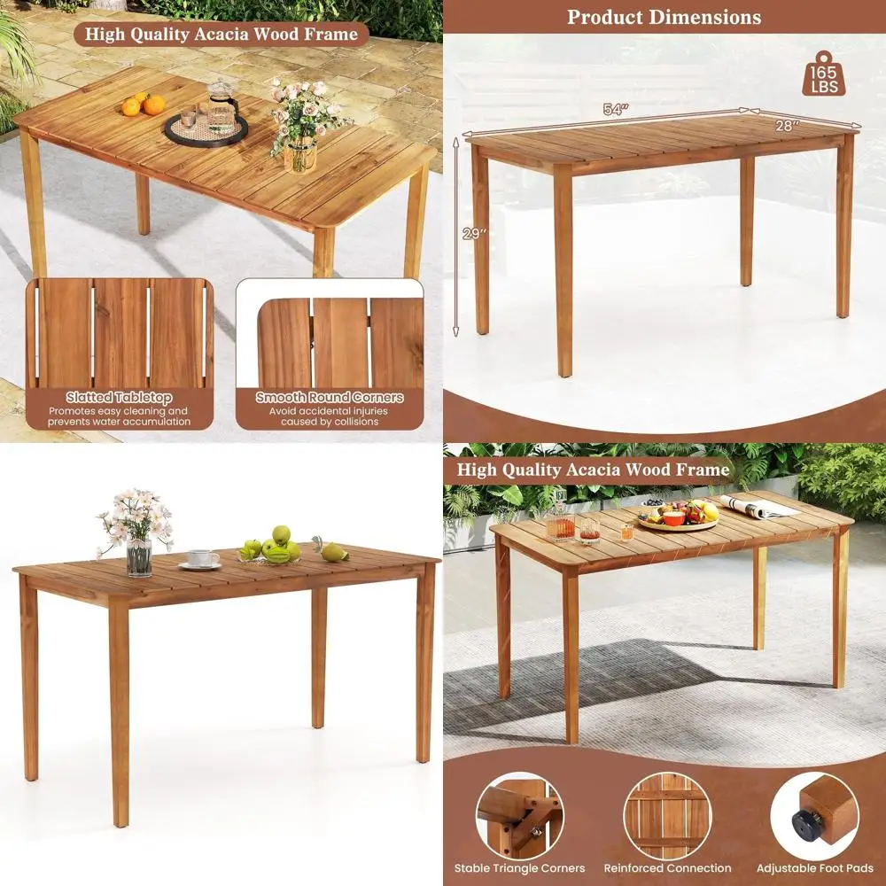 

Large Acacia Wood Patio Table for 4-6, Suitable for Outdoor Bistro, Garden, Poolside, Deck