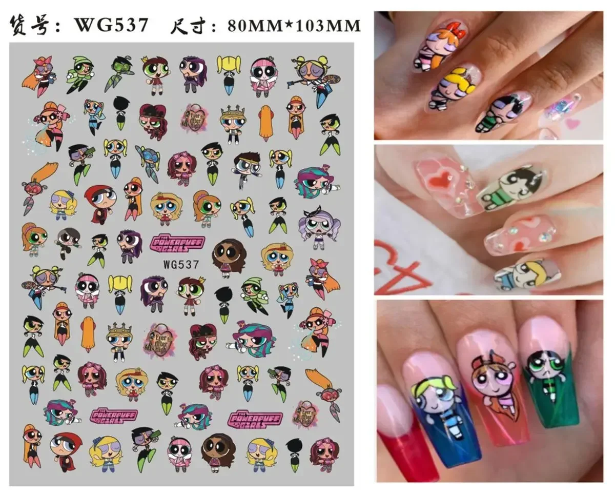 The Powerpuff Girls Fashion Nail Art Sticker Nail Parts3D Adhesive Sticker DIY Nail Decoration Decals Manicure Stickers Nails