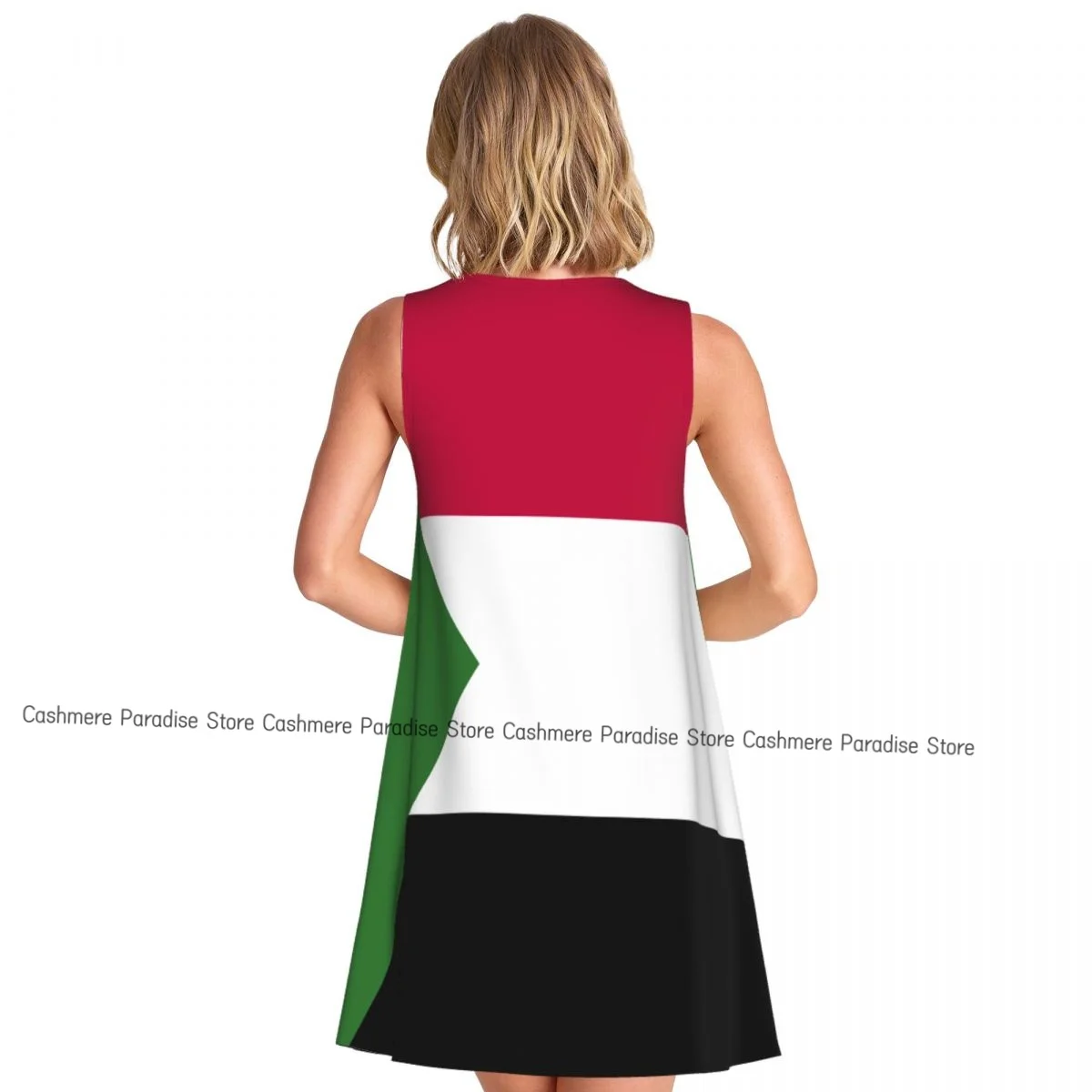 2025年女性用サマードレス ビーチTシャツ サンドレス ノースリーブ スーダン国旗柄 カジュアル ルーズ タンクドレス