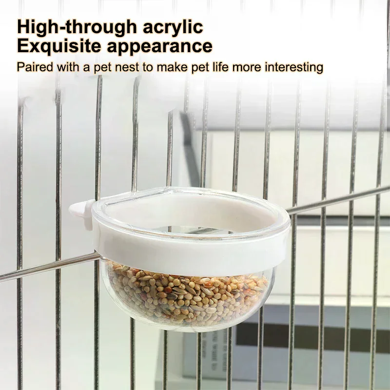 Detachable Transparent Plastic Bird Feeding Bowl Hanging Food Water Cup for Parrot Cage Pet Supplies