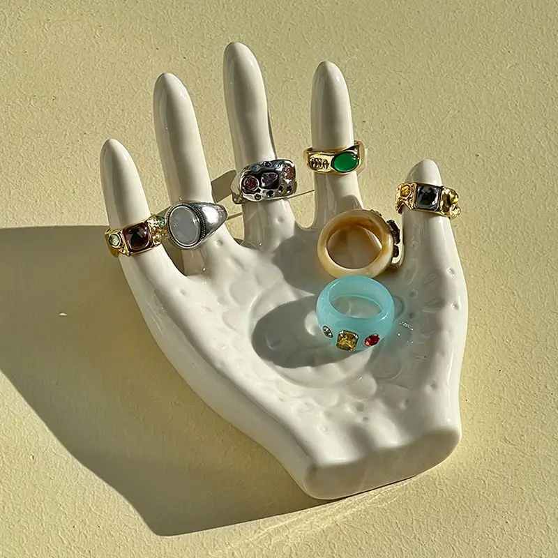 صواني المجوهرات السيراميك النخيل على شكل صينية تخزين المجوهرات حلقة سوار قلادة صينية مزخرفة حلية اكسسوارات مكتب منظم #3