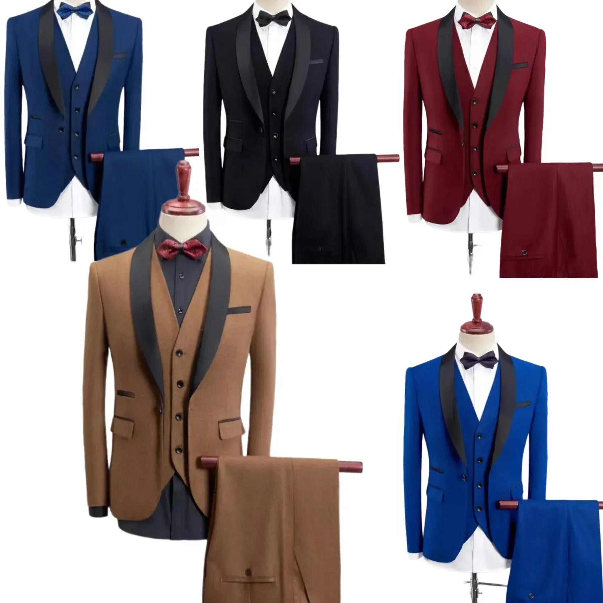 Three-piece Suit with Green Fruit Collar Single Buckle，solid Color Formal Business Suits，three-piece Groom Suit