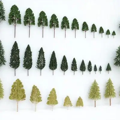 27 szt. Mini Drzewka Plastikowe Dekoracje Krajobrazowe Architektoniczne Zielone Liście Brązowe Gałęzie do Domu Biurka Salonu Kuchni