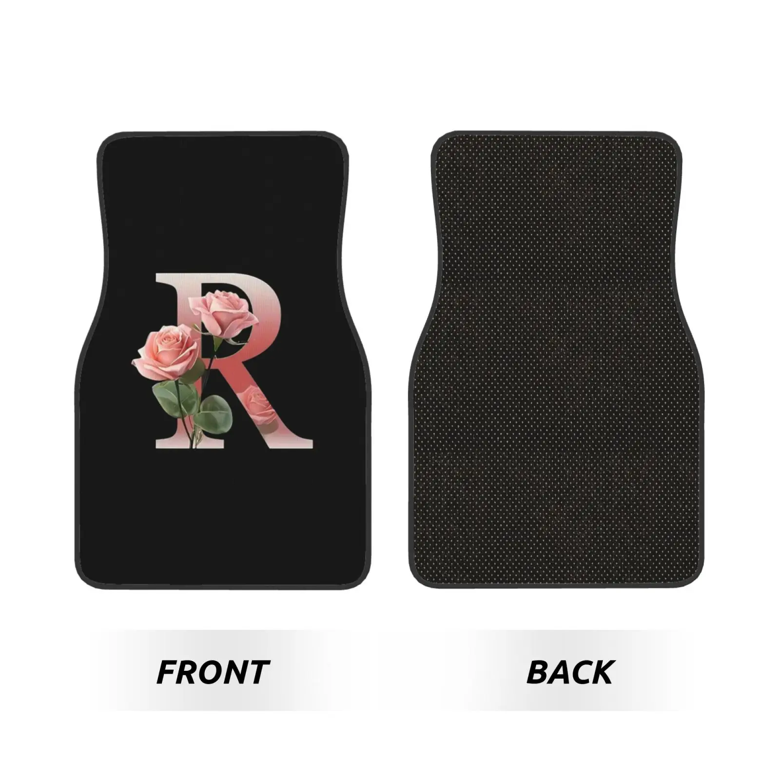 Rose Letter R Print Car Floor Mats Set of 4 Vehicle Front Rear Carpets Non-Slip Auto Foot Mats Universal Fit for Van Truck SUV