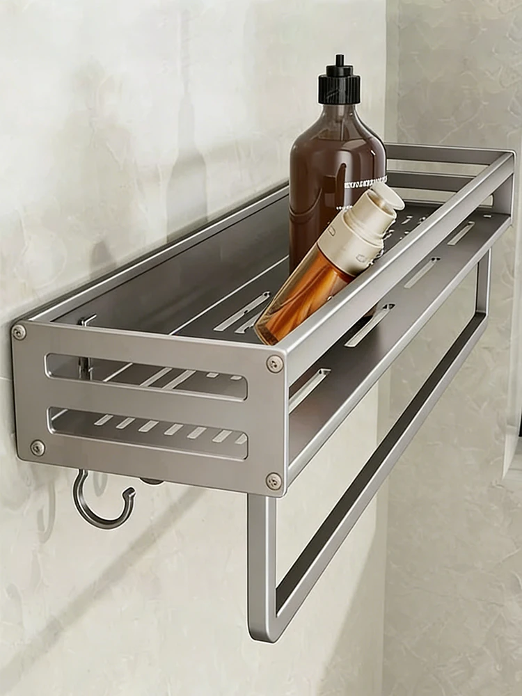 Aluminium Badezimmer Eckregal ohne Bohren mit Handtuchhalter, Shampoo-Halter und Toilettenregal Zubehör