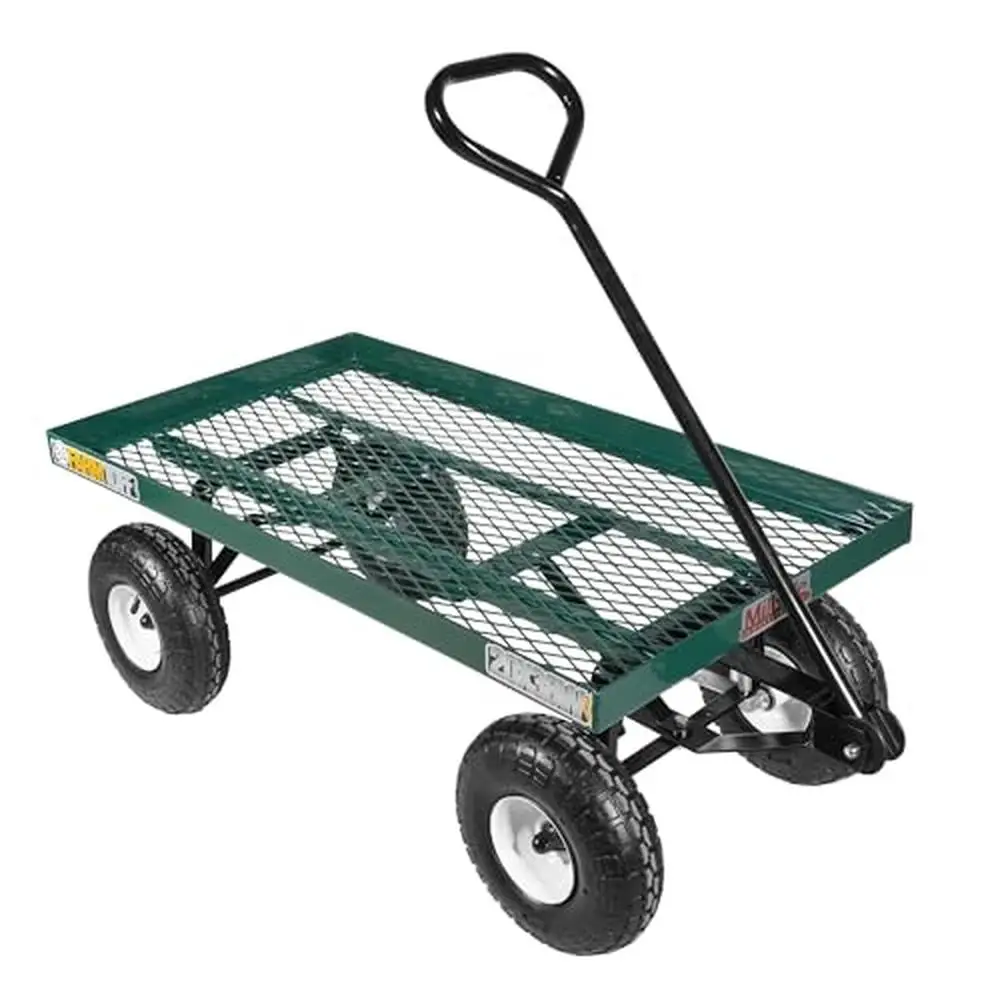 

Metal Deck Utility Cart with Pneumatic Tires 20x38 Green Heavy Duty & Spacious Effortless Hauling & Transport 800lb Capacity