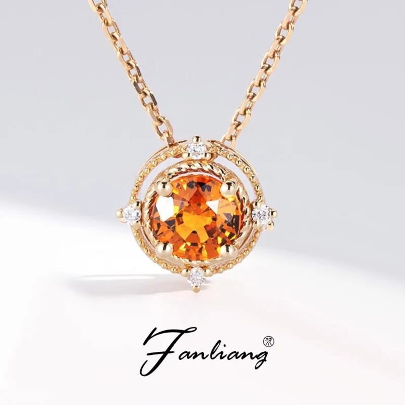 6mm Bracelet Hand String Natural Fanta Stone Clavicle Chain Diamond Gem 18k Gold Necklace Women's High-Grade Pure Silver Pendant