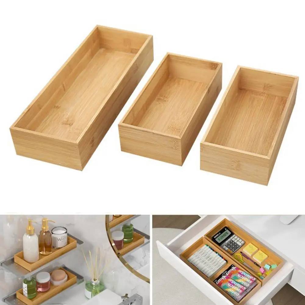 Uncovered Storage Wooden Box For Household Sundries Desktop Cosmetics Multifunctional Bamboo Storage Wooden Box