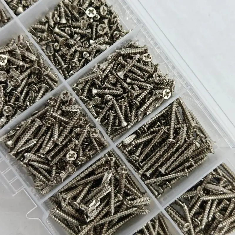 Box of 560 Self-Tapping Wood Screw Set - Includes 8 Different Sizes of M2 Flat Metal Screw Classification Kit