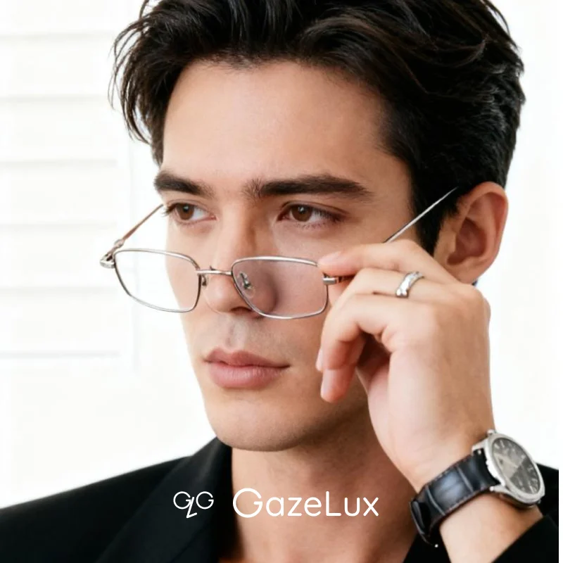 

Gazelux Unisex Prescription Optical Eyeglasses,Super Thin Metal Retro/Vintage Business Artsy, Progressive Lens Reading Glasses