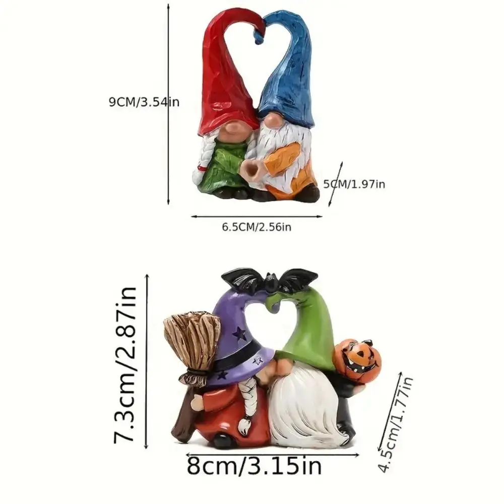 Estatua de adornos enanos de pareja de resina, estatuilla enana de calabaza coleccionable, figuras en forma de corazón de espíritu enano hecho a mano de dulce amor